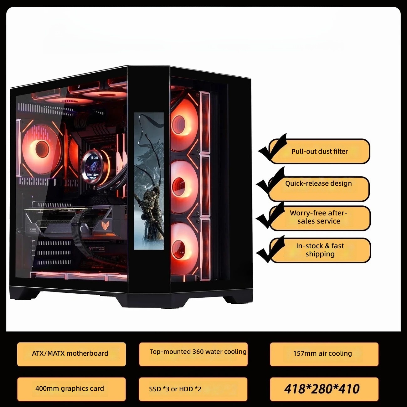 4개의 RGB 팬이 포함된 LCD 화면 게이밍 PC 케 - Retro Gaming Pc Case 리뷰 및 가격